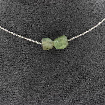 Green kyanite from Brazil 2 beads necklace. Stainless steel chain