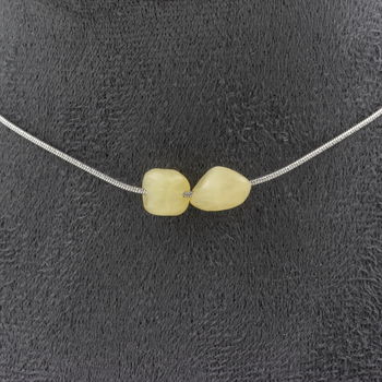 Collier 2 perles Calcite jaune du Royaume-Uni. Chaine en acier inoxydable