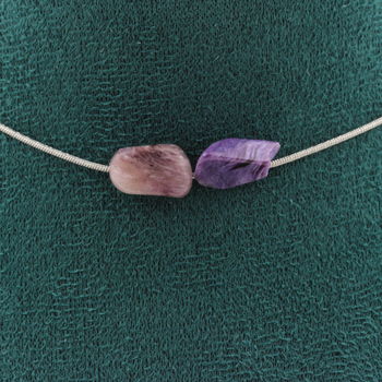 Collier 2 perles Charoite de Russie. Chaine en acier inoxydable