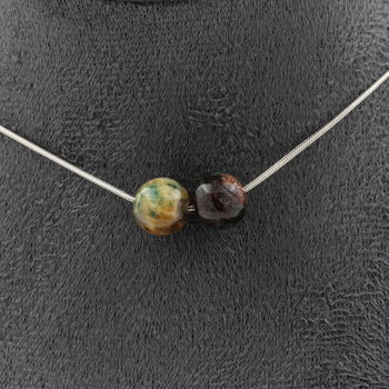 Emerald from Zambia Quality 3A 8 mm 2 beads necklace. Stainless steel chain