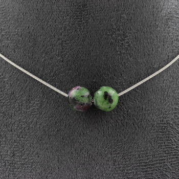 Epidote from Australia 8 mm 2 beads necklace. Stainless steel chain