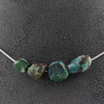 Chrysocolla from the USA 4 beads necklace. Stainless steel chain