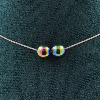 Collier 2 perles Hématite multicolore 8 mm. Chaine en acier inoxydable