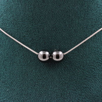Hematite 8 mm 2 beads necklace. Stainless steel chain