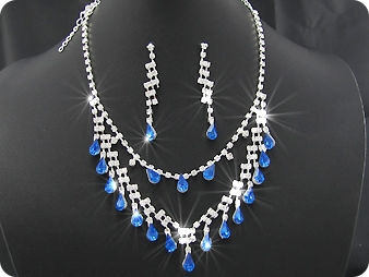 20x10mm Blue Sapphire Necklace Earrings Set