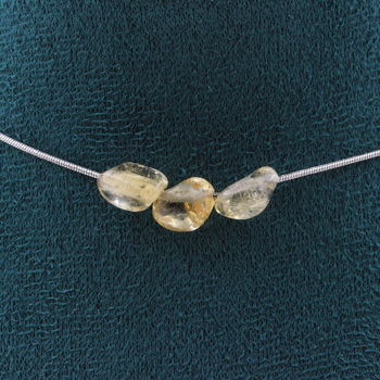 Citrine from Brazil 3 beads necklace. Stainless steel chain