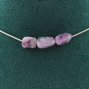 Charoite from Russia 3 beads necklace. Stainless steel chain