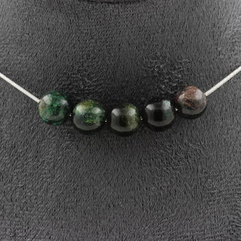 Emerald from Zambia Quality 3A 8 mm 5 beads necklace. Stainless steel chain
