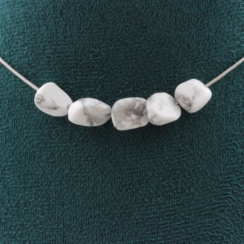 Howlite from the USA 5 beads necklace. Stainless steel chain