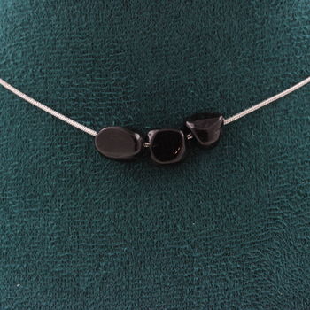 Hypersthene from Egypt 3 beads necklace. Stainless steel chain