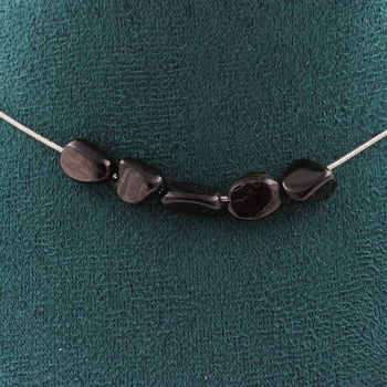 Hypersthene from Egypt 5 beads necklace. Stainless steel chain