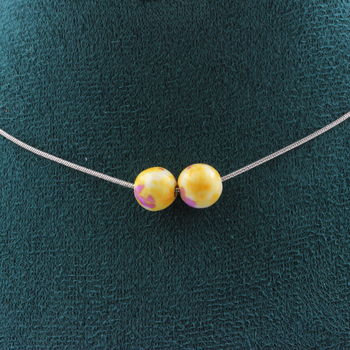 Purple yellow Jasper 8 mm 2 beads necklace. Stainless steel chain