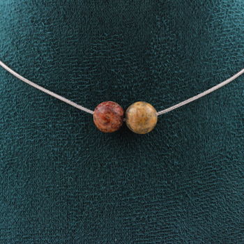 Leopard Jasper 8 mm 2 beads necklace. Stainless steel chain