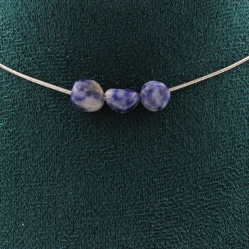 Collier 3 perles Jaspe bleu d'Afrique du Sud. Chaine en acier inoxydable