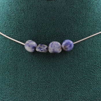 Blue jasper from South Africa 4 beads necklace. Stainless steel chain
