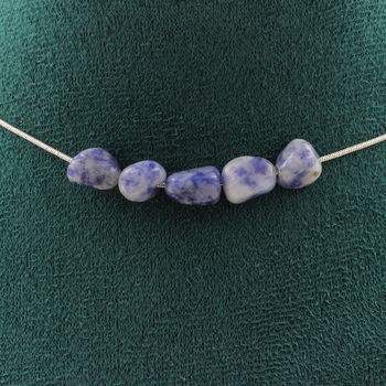 Collier 5 perles Jaspe bleu d'Afrique du Sud. Chaine en acier inoxydable