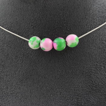 Collier 4 perles Jaspe rose vert 8 mm. Chaine en acier inoxydable