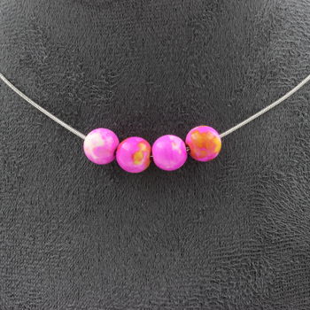 Yellow pink Jasper 8 mm 4 beads necklace. Stainless steel chain