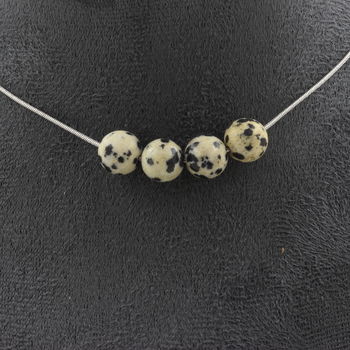 Dalmatian Jasper 8 mm 4 beads necklace. Stainless steel chain