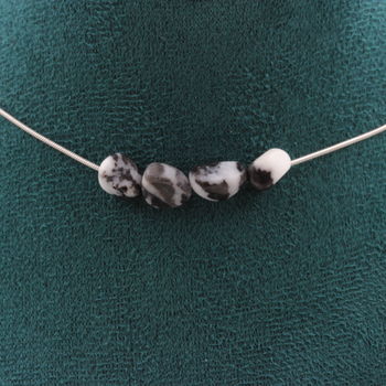 Zebra jasper from Brazil 4 beads necklace. Stainless steel chain