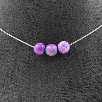Collier 3 perles Jaspe violet bleu 8 mm. Chaine en acier inoxydable