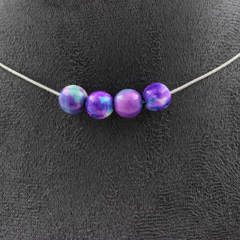 Blue purple Jasper 8 mm 4 beads necklace. Stainless steel chain