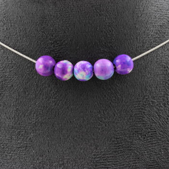 Collier 5 perles Jaspe violet bleu 8 mm. Chaine en acier inoxydable