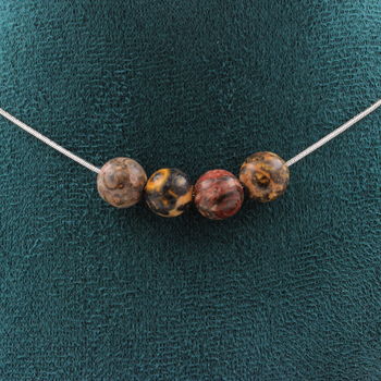 Leopard Jasper 8 mm 4 beads necklace. Stainless steel chain