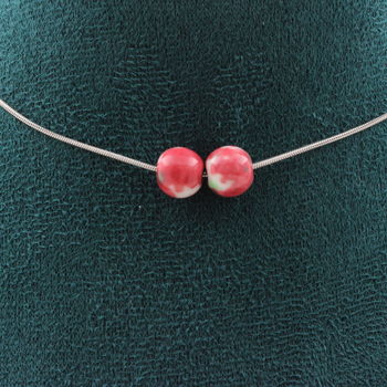 Red green Jasper 8 mm 2 beads necklace. Stainless steel chain