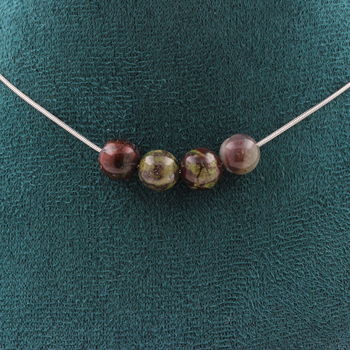 Dragon Blood Jasper 8 mm 4 beads necklace. Stainless steel chain