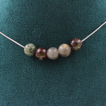 Dragon Blood Jasper 8 mm 5 beads necklace. Stainless steel chain