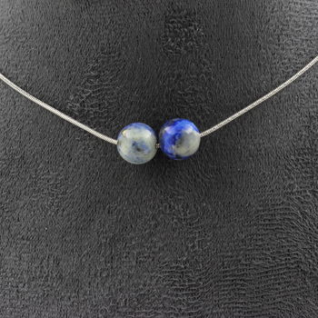 Collier 2 perles Lapis Lazuli du Pakistan qualité 5A 8 mm. Chaine en acier inoxydable