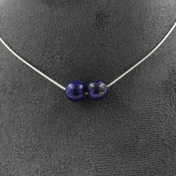 Collier 2 perles Lapis Lazuli 8 mm. Chaine en acier inoxydable