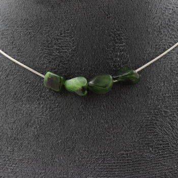 Nephrite Jade from Siberia (Russia) 4 beads necklace. Stainless steel chain