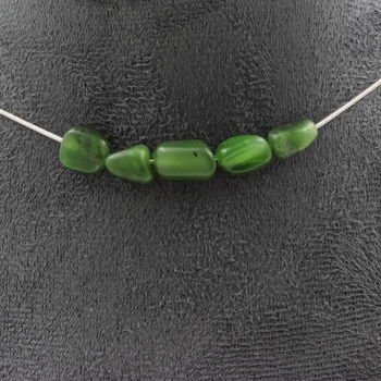 Nephrite Jade from Siberia (Russia) 5 beads necklace. Stainless steel chain