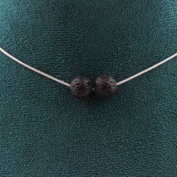 Lava 8 mm 2 beads necklace. Stainless steel chain