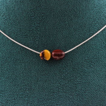 Mookaite from Australia 8 mm 2 beads necklace. Stainless steel chain