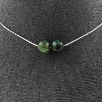 Green Mica from Tanzania quality 5A 8 mm 2 beads necklace. Stainless steel chain