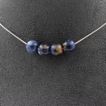 Collier 4 perles Jaspe bleu 8 mm. Chaine en acier inoxydable
