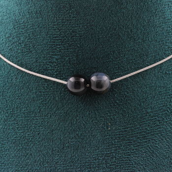 Collier 2 perles Oeil de faucon 8 mm. Chaine en acier inoxydable