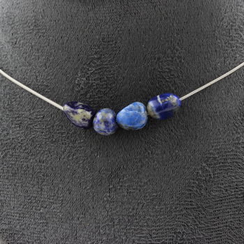 Lapis Lazuli from Pakistan 4 beads necklace. Stainless steel chain