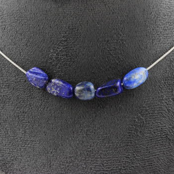 Lapis Lazuli from Pakistan 5 beads necklace. Stainless steel chain