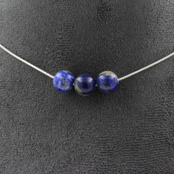 Lapis Lazuli from Pakistan quality 5A 8mm 3 beads necklace. Stainless steel chain