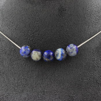 Lapis Lazuli from Pakistan quality 5A 8mm 5 beads necklace. Stainless steel chain