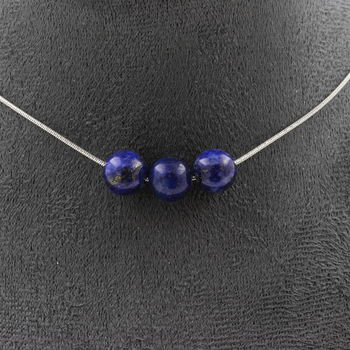 Collier 3 perles Lapis Lazuli 8 mm. Chaine en acier inoxydable