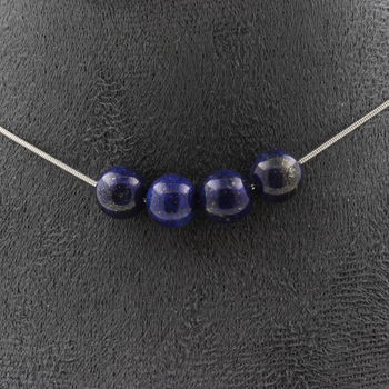 Collier 4 perles Lapis Lazuli 8 mm. Chaine en acier inoxydable