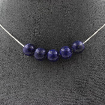 Collier 5 perles Lapis Lazuli 8 mm. Chaine en acier inoxydable