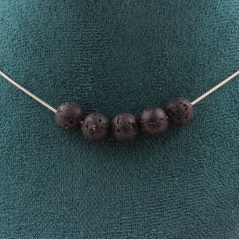 Lava 8 mm 5 beads necklace. Stainless steel chain