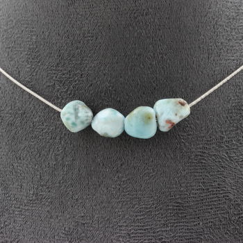 Larimar from the Dominican Republic 4 beads necklace. Stainless steel chain