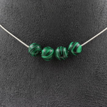 Malachite (with resin) 8 mm 4 beads necklace. Stainless steel chain
